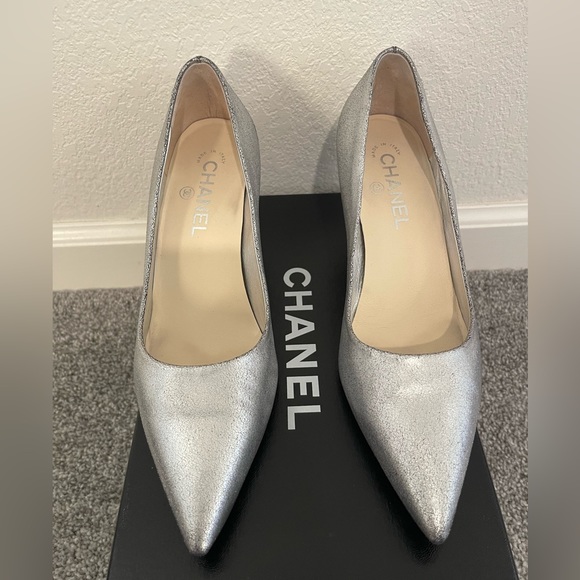 Authentic Chanel silver heels. 37.5. Great condition! - Picture 1 of 8